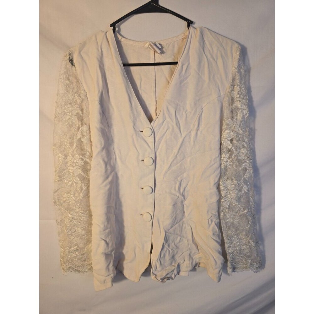 Moda Intl Vintage Fairy White Lace Coquette Top Vneck Women’s Top Blouse 6 Small